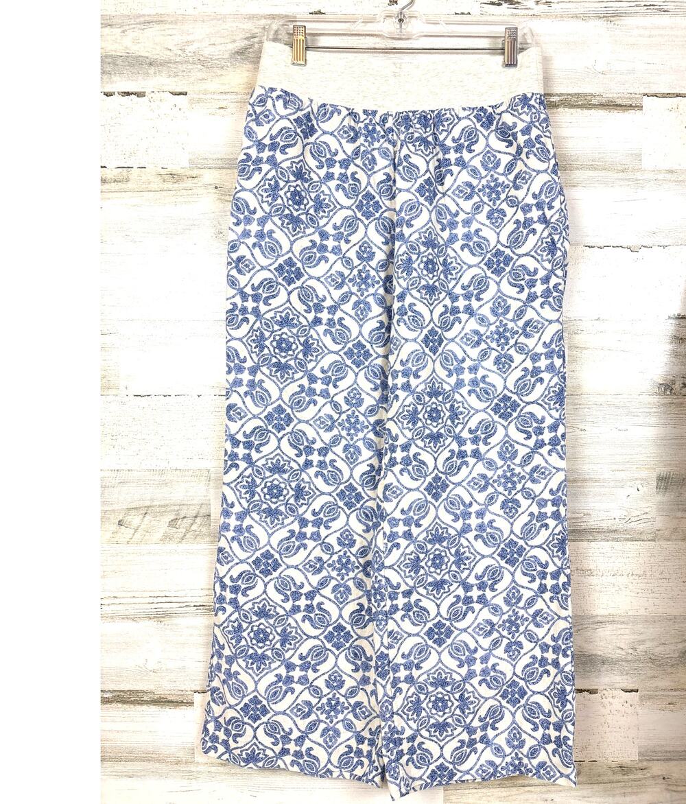 Soft Surroundings Womens M Petite Blue Aliso Point Linen Wide Leg Pants Boho